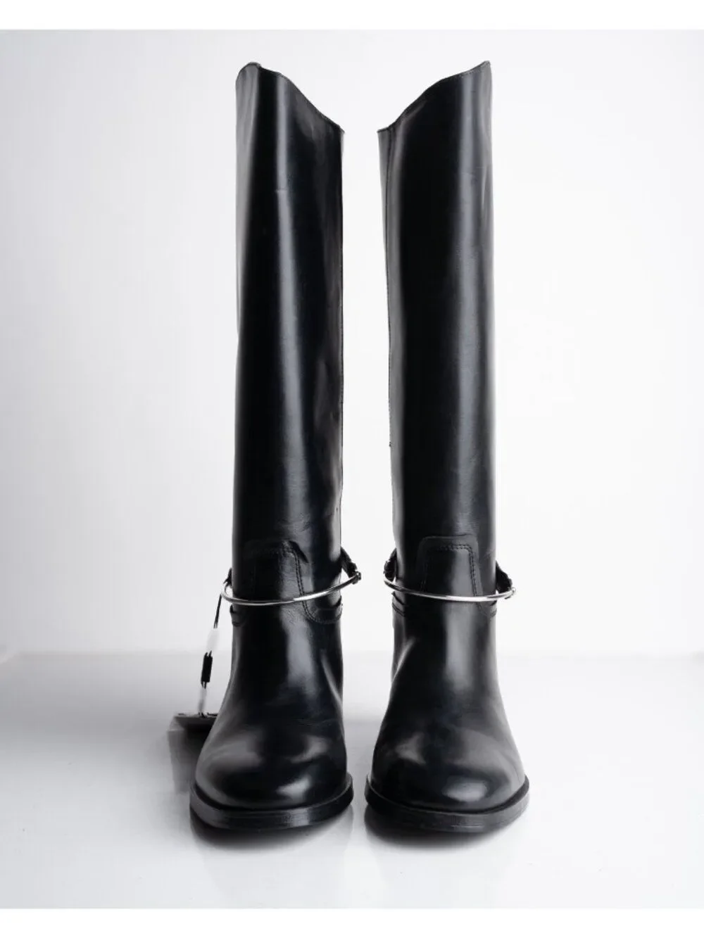 Massimo Dutti Womens Leather Knee High Riding Boots Black Sz US 7.5 EU 38 NWT